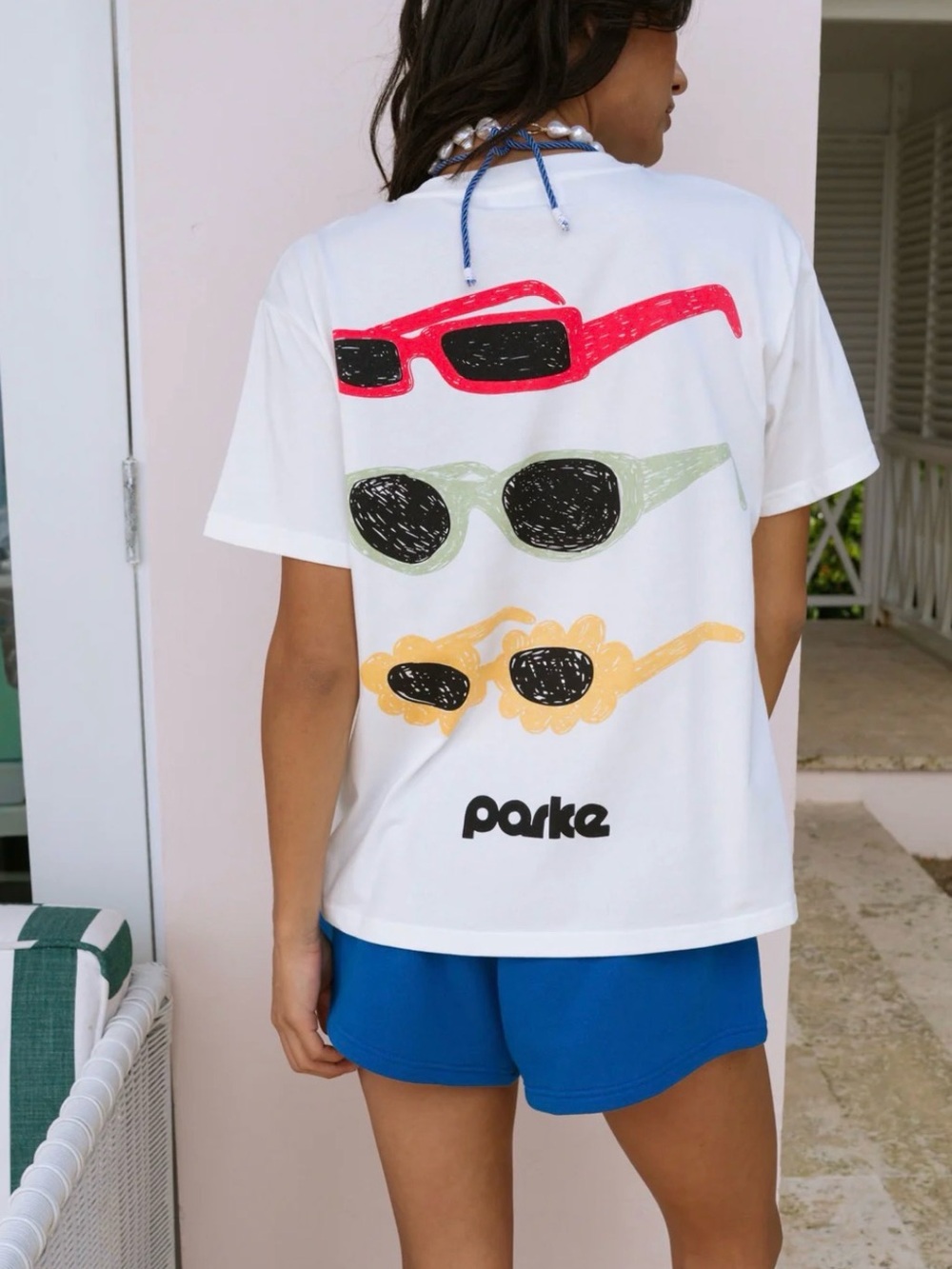 Parke White Crewneck Tee with Teal Label